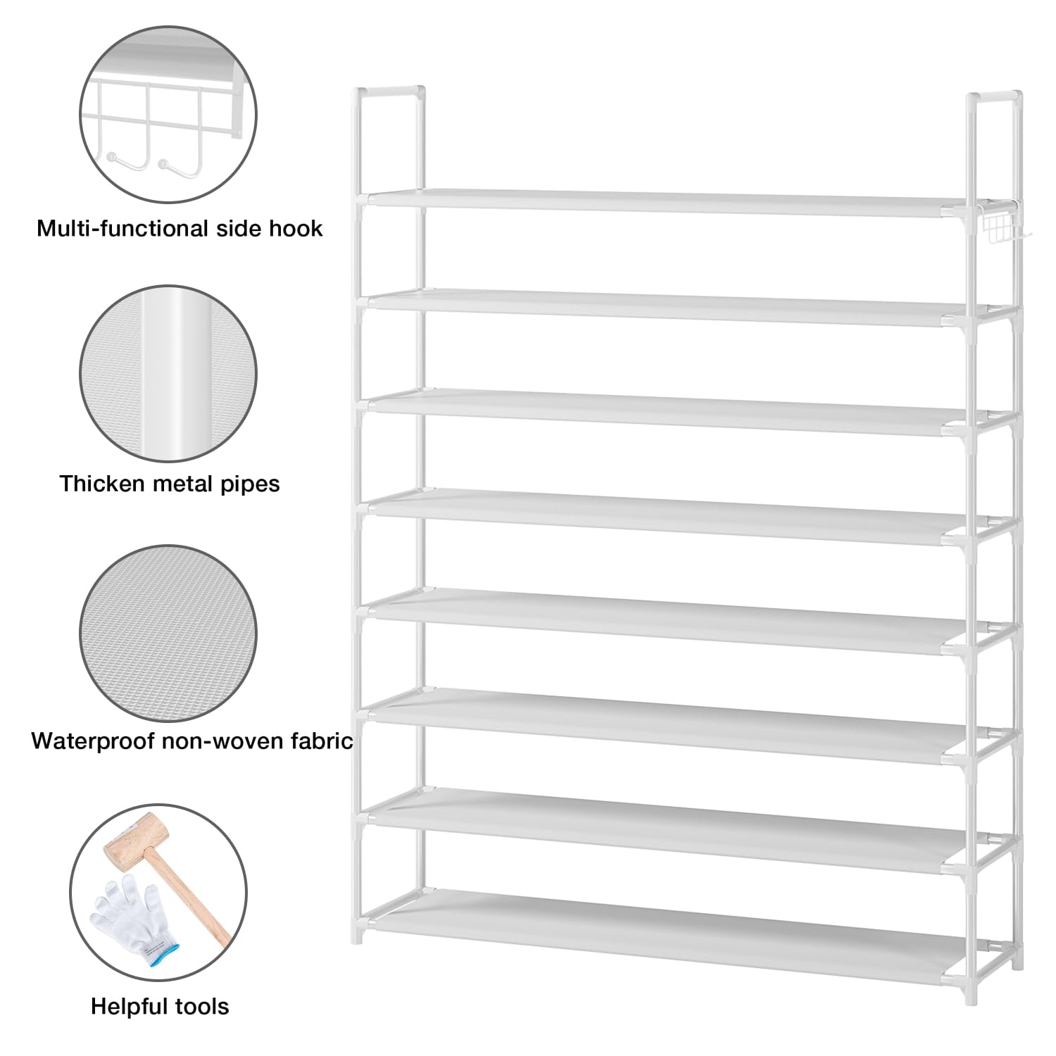 OYREL 8 Tier Shoe Rack Organizer Large Shoe Storage Rack for Closet Entryway Shoe Holder Space Saving Shoe Shelf Shoe Stand Tall Shoe Tower Metal Shoe Rack Holds up to 32-40 Pairs of Shoes