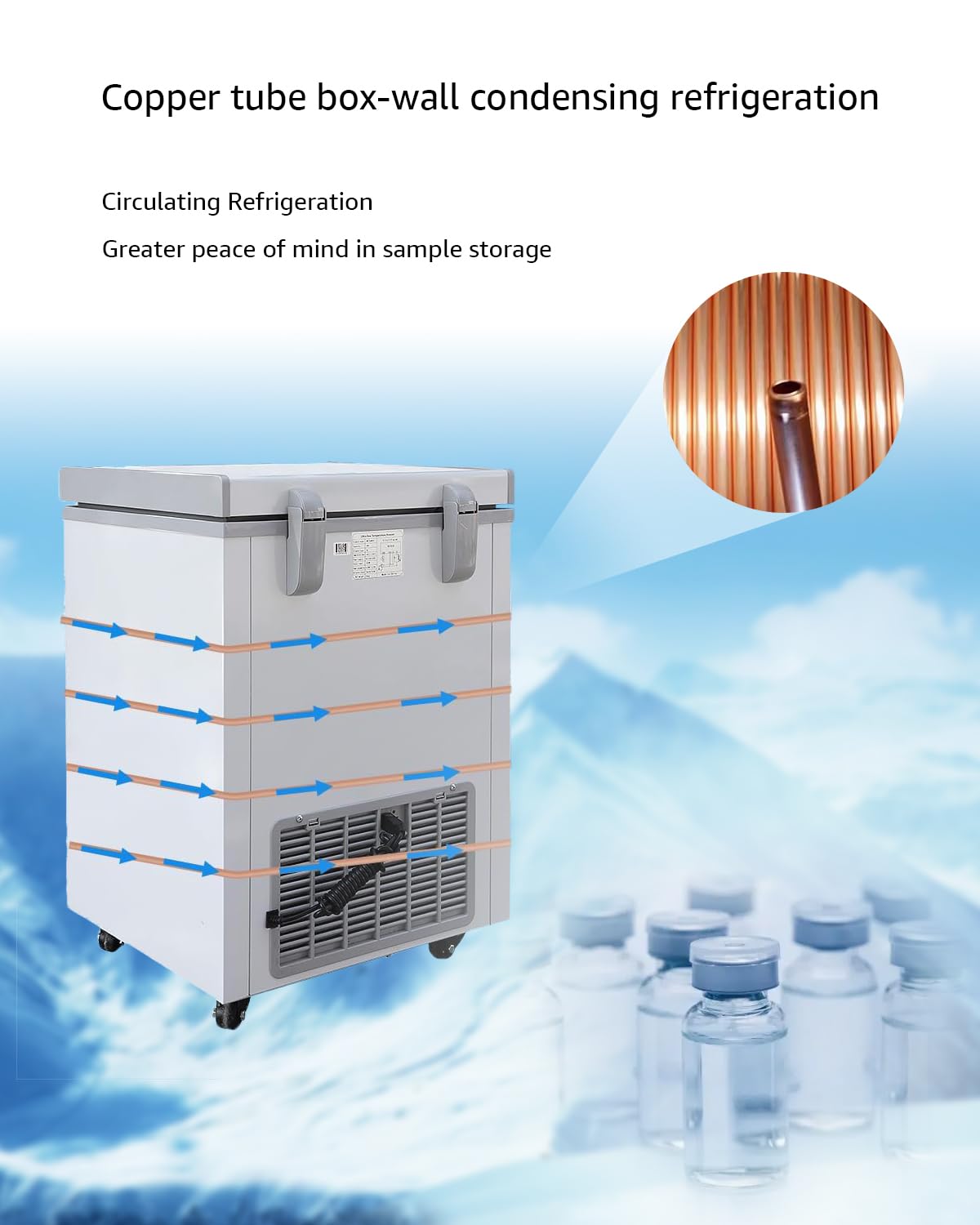 Bonxrdun Lab Deep Freezer, 28L, -86℃(-122.8℉) Ultra Low Temperature Freezer, Medical Freezer with Rollers, Laboratory Refrigerator for Storage, Research