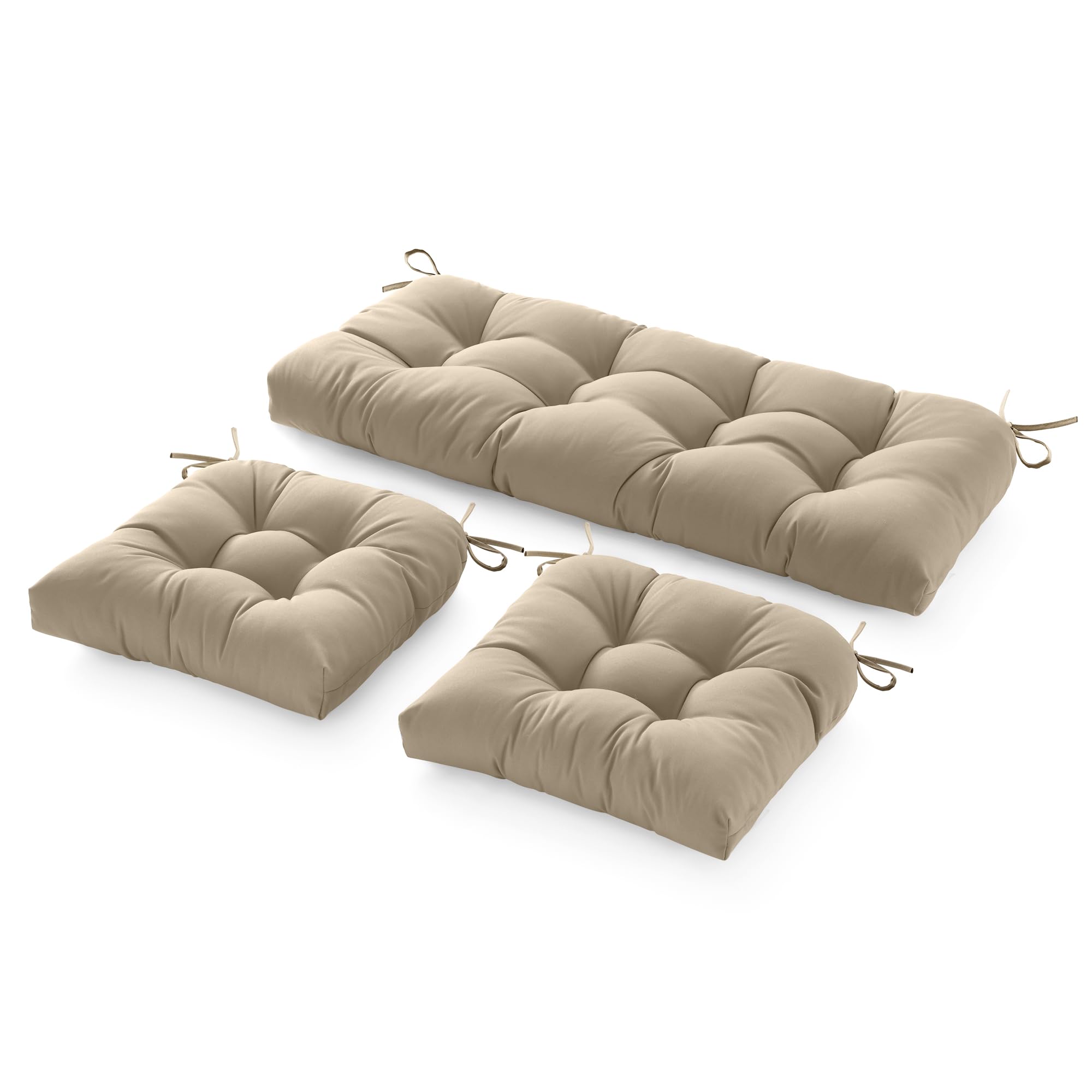 CAYIP 3 Pieces Outdoor Chair Cushions Clearance with Ties,44x19x5 Inches,1 Love seat &2 U-Shape Tufted Patio Bench Cushions for Wicker Outdoor Furniture,All Weather,Khaki