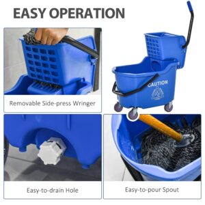 34 Qt Mop Bucket with Wringer, Side Press Wringer Combo Commercial Rectangular Mop Bucket on Wheels, Mop Bucket and Wringer Combo on Wheels for Floor Cleaning/Wet Mopping