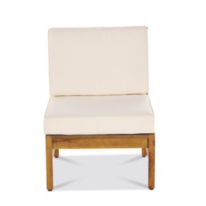 Christopher Knight Home Giancarlo Outdoor Acacia Wood Armless Chair with Water Resistant Cushion, 23.75 "W x 28 "D x 32.75 "H, Teak + Cream