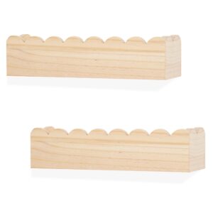 phoenancee scalloped shelves,nursery bookshelf set of 2,kids floating book shelves wood,baby toys storage decor organizer for living room bedroom,wavy edge,preassembled,pine(natural wood)