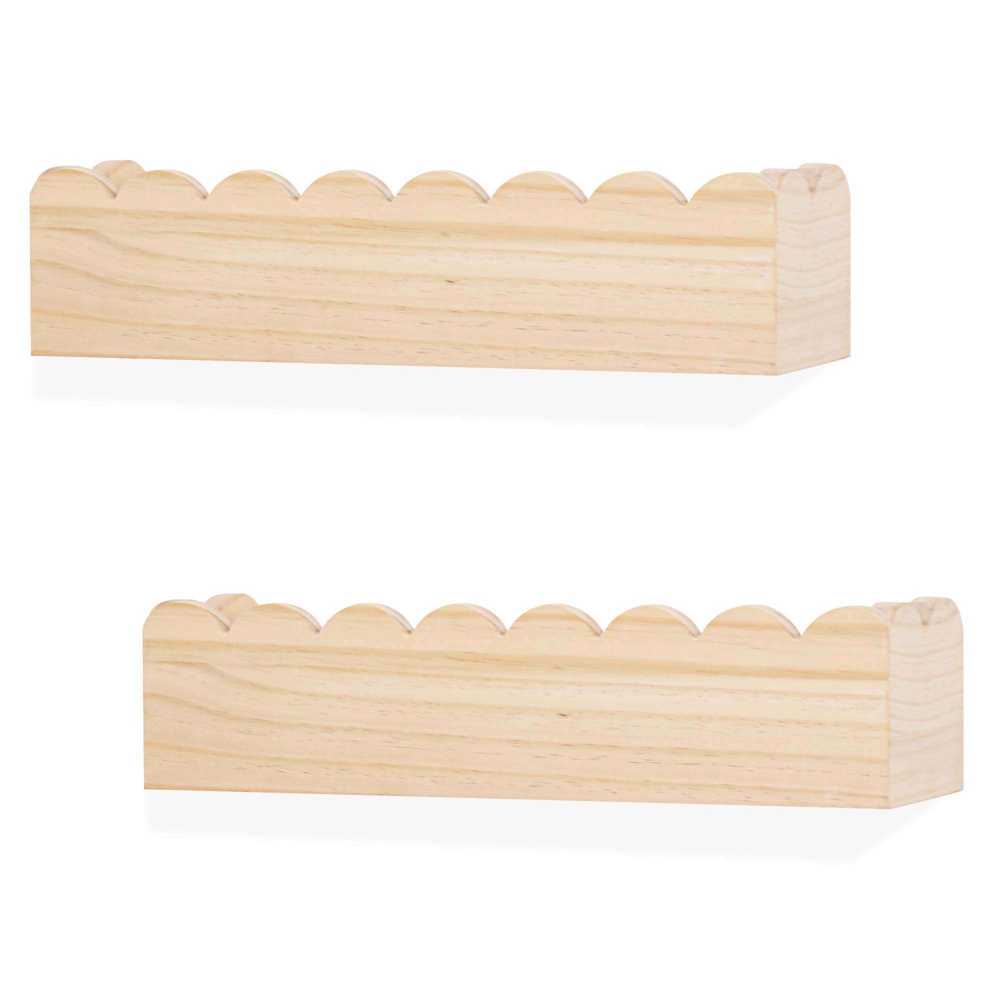 PHOENANCEE Scalloped Shelves,Nursery Bookshelf Set of 2,Kids Floating Book Shelves Wood,Baby Toys Storage Decor Organizer for Living Room Bedroom,Wavy Edge,Preassembled,Pine(Natural Wood)