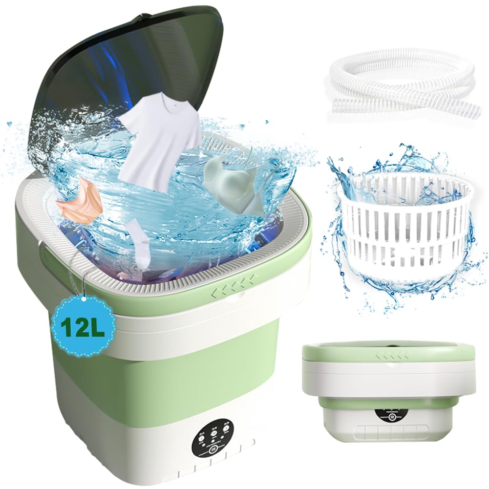 Portable Washing Machine, 12L Upgraded Large Capacity Foldable Mini Washer, Deep Cleaning for Underwear, Baby Clothes, and Small Clothes, Suitable for Apartments, Dormitories, Hotels