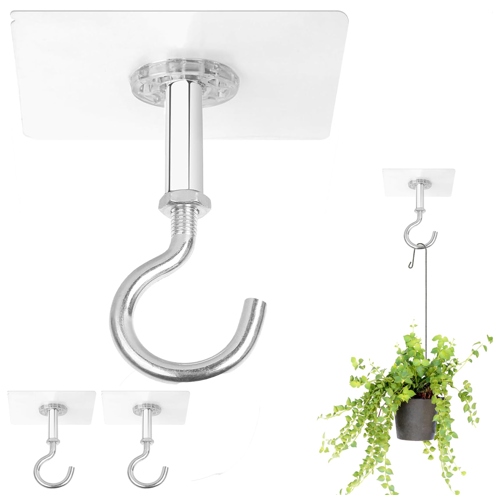 Muccibi Ceiling Hooks Adhesive, 2 Pack Ceiling Hooks Heavy Duty for Hanging Plants,Adhesive Ceiling Hooks, Holds Up to 30lbs, No Drill Ceiling Hooks for Lights, Lanterns,Wind Chimes