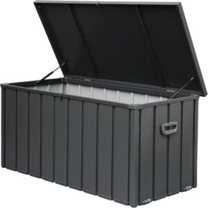 tzxtw 200 gallon outdoor storage deck box waterproof, lockable uv resistant container large patio storage bin for outside cushions, throw pillows, garden tools(dark gray)