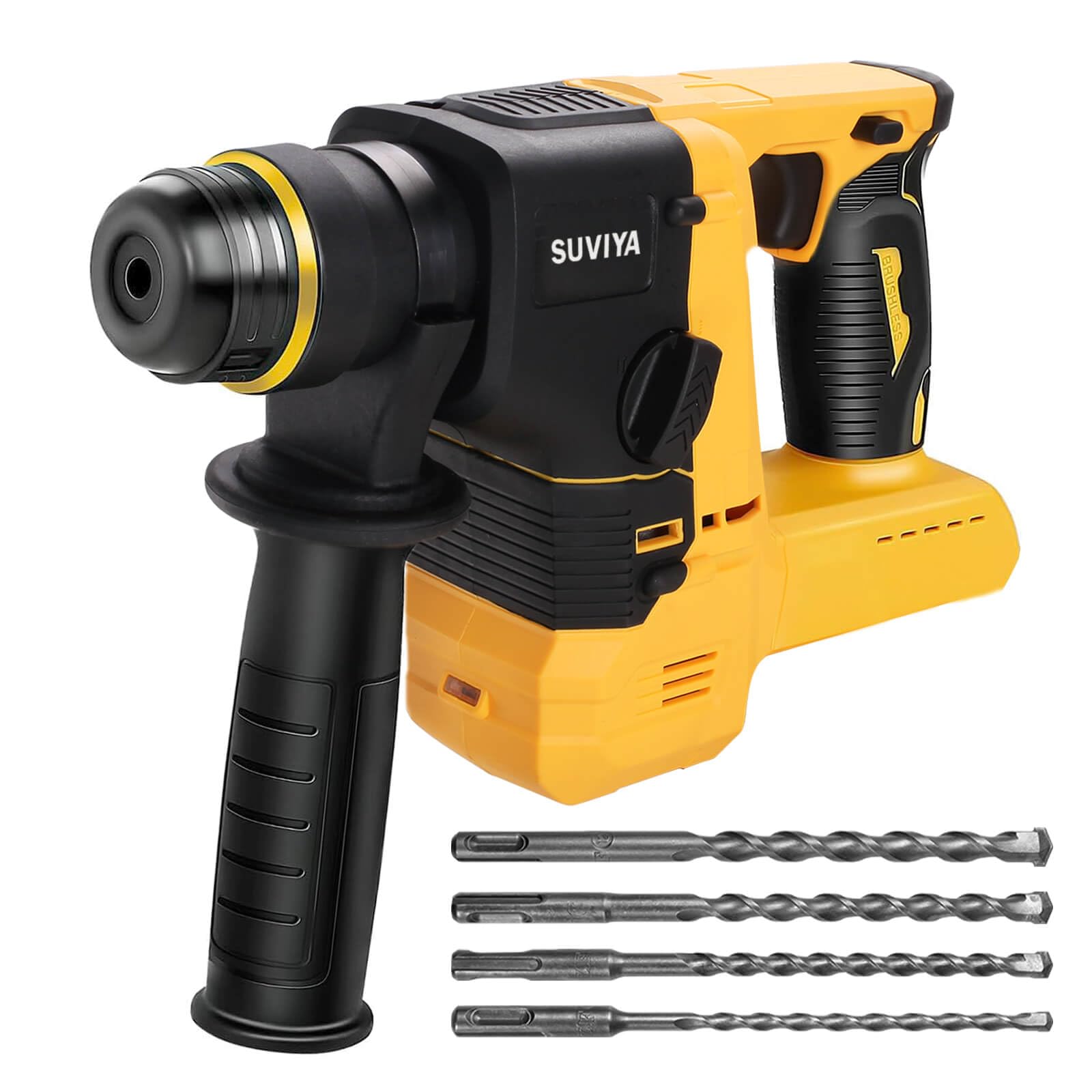 Rotary Hammer Drill Compatible With Dewalt 20V MAX Battery, Brushless SDS Cordless Rotary Hammer for Concrete/Masonry, 2 Modes with 360°Auxiliary Handle and 4 Drill Bits (Battery not included)