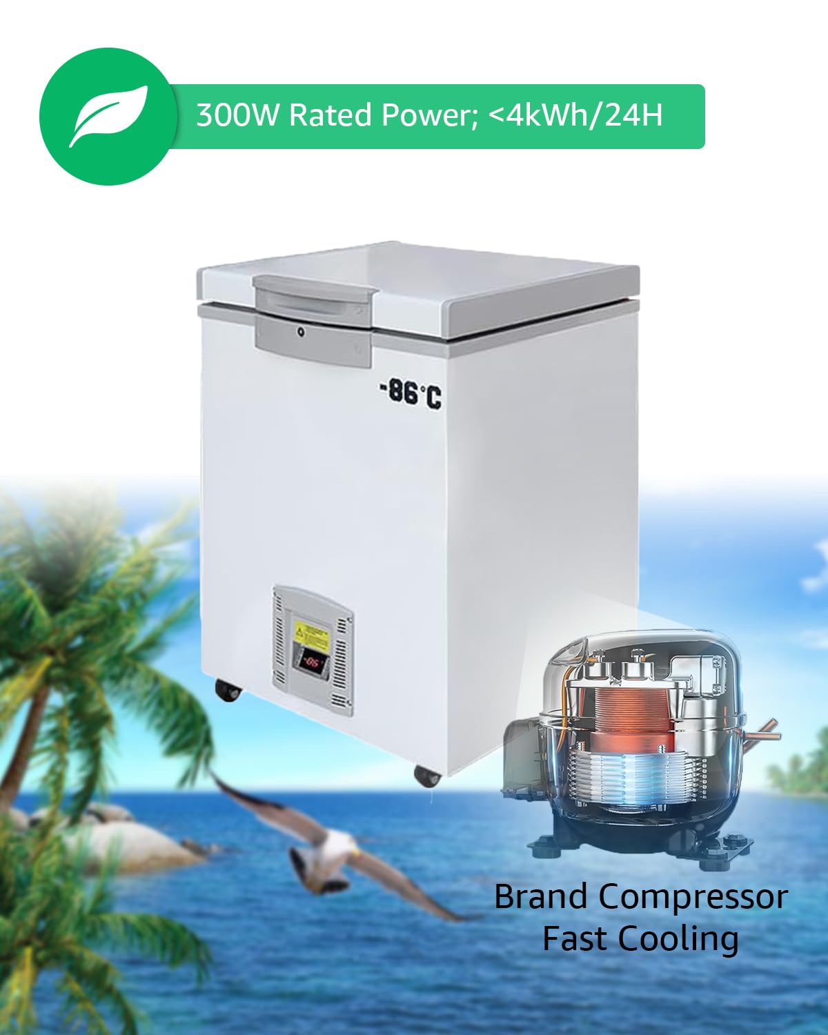 Bonxrdun Lab Deep Freezer, 28L, -86℃(-122.8℉) Ultra Low Temperature Freezer, Medical Freezer with Rollers, Laboratory Refrigerator for Storage, Research