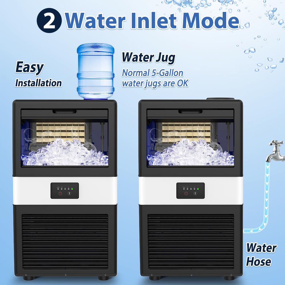 Commercial Ice Maker Machine, 70 LBS/24H Under Counter Large Ice Machine w/ 10 LBS Capacity Ice Storage Bin, 2 Water Inlet Modes, Freestanding and Built in Ice Maker for Bar/Home/Office/Shop, White