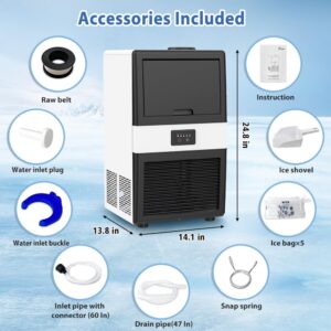 Commercial Ice Maker Machine, 70 LBS/24H Under Counter Large Ice Machine w/ 10 LBS Capacity Ice Storage Bin, 2 Water Inlet Modes, Freestanding and Built in Ice Maker for Bar/Home/Office/Shop, White