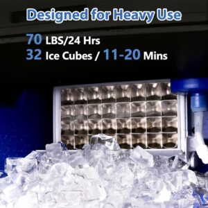 Commercial Ice Maker Machine, 70 LBS/24H Under Counter Large Ice Machine w/ 10 LBS Capacity Ice Storage Bin, 2 Water Inlet Modes, Freestanding and Built in Ice Maker for Bar/Home/Office/Shop, White