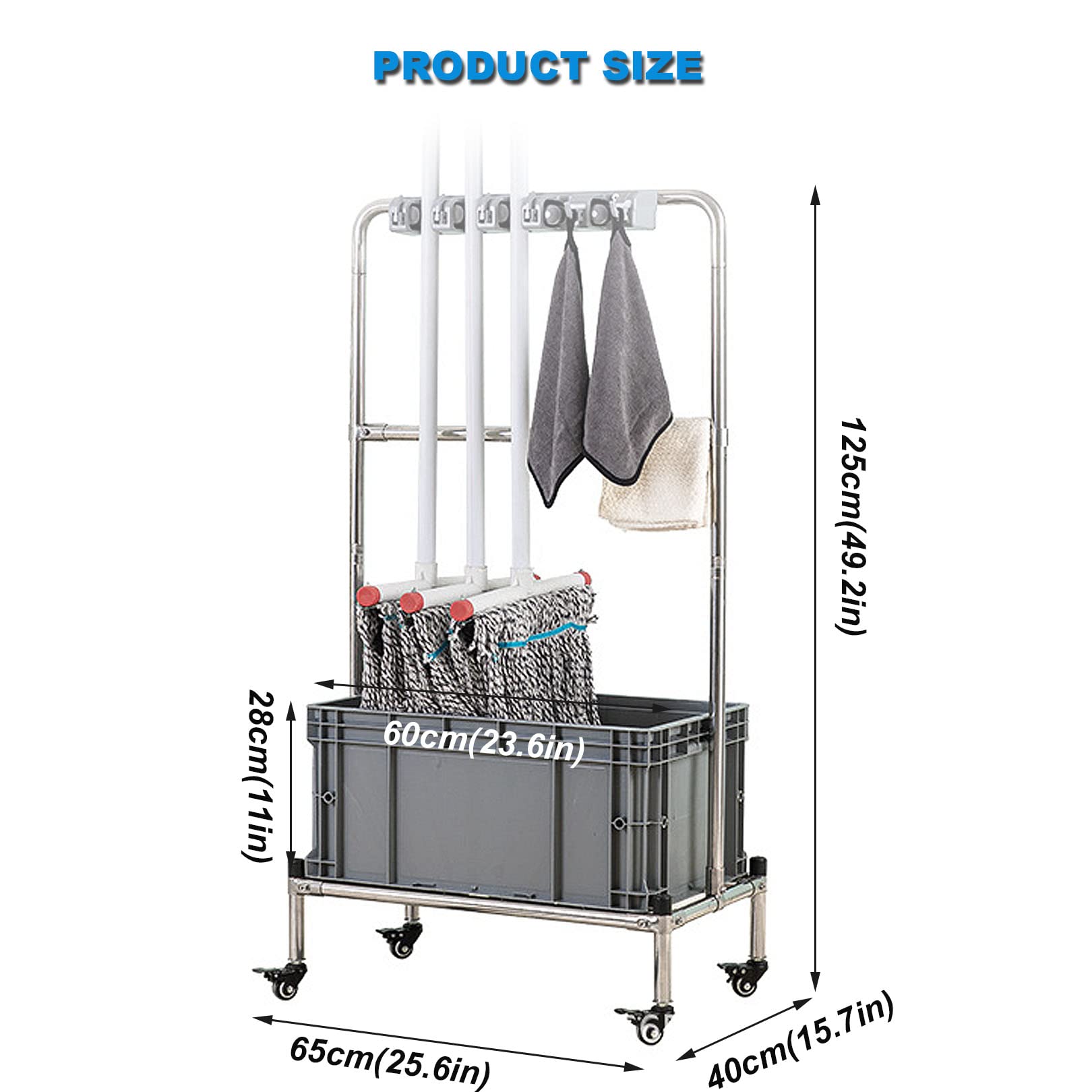 Movable Commercial Floor Mop Sink with Mop Holder, Bathroom Rectangular Mop Service Basin Slop Sinks for Garage, Store