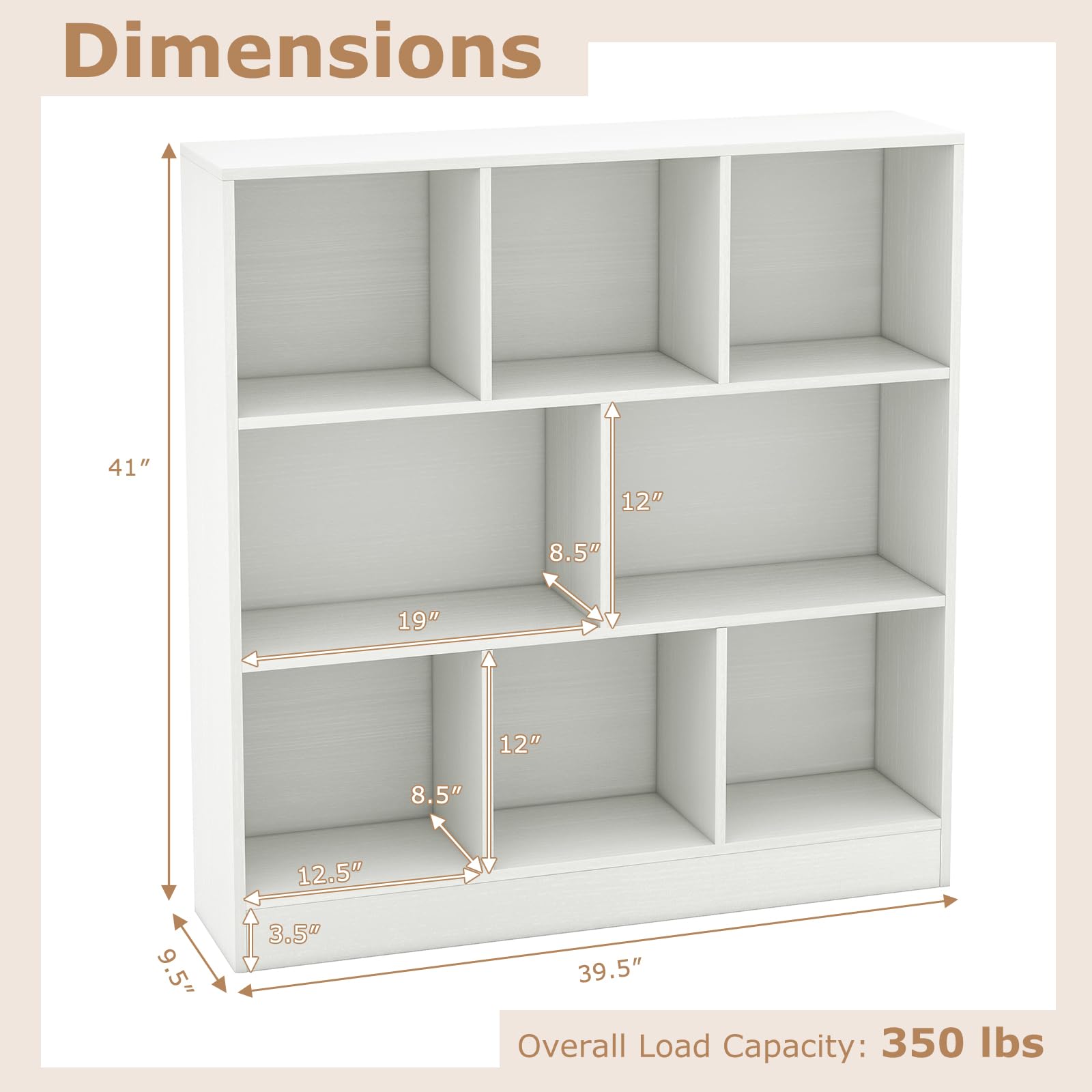 Tangkula 8-Cube Bookshelf, 39.5”L Floor Bookcase with 2 Anti-Tipping Kits, Freestanding Storage Organizer, 4-Tier Display Shelf for Home, Office & Dorms, Natural/White (White, 8-Cube)