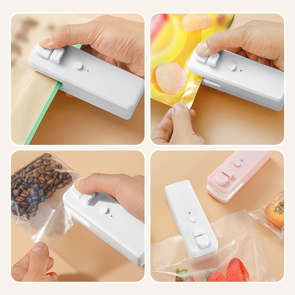 Mini Bag Sealer, 2024 Upgrade 2 in 1 Heat Sealer with Cutter USB Rechargeable Mini Sealing Machine Heat Seal Tool, Portable Vacuum Food Sealer Bag Sealing Machine for Plastic Bags Snack Bags (Gray)