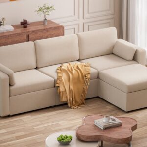 Consofa Modular Sectional Sofa, L Shape Sectional Sofa with Storage Ottoman, Convertible Sectional Sofa Couch with Removable Cover, Deep Seat Sectional Couches for Living Room, Apartment, Office