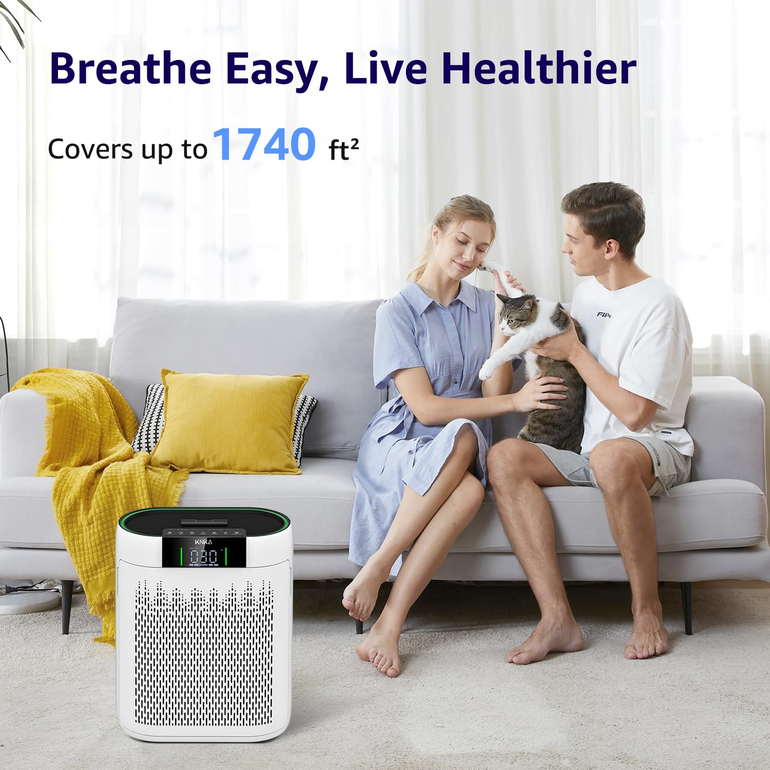 Air Purifiers for Home Large Room Bedroom up to 1740 Ft², Hepa Air Purifier with Air Quality Monitor, Smart WiFi, TRUE HEPA, Sleep Mode, Air Cleaner for Pets, Dust, Odor, Smoke, Pollen, AP2000WF