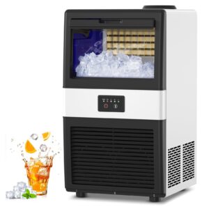 commercial ice maker machine, 70 lbs/24h under counter large ice machine w/ 10 lbs capacity ice storage bin, 2 water inlet modes, freestanding and built in ice maker for bar/home/office/shop, white