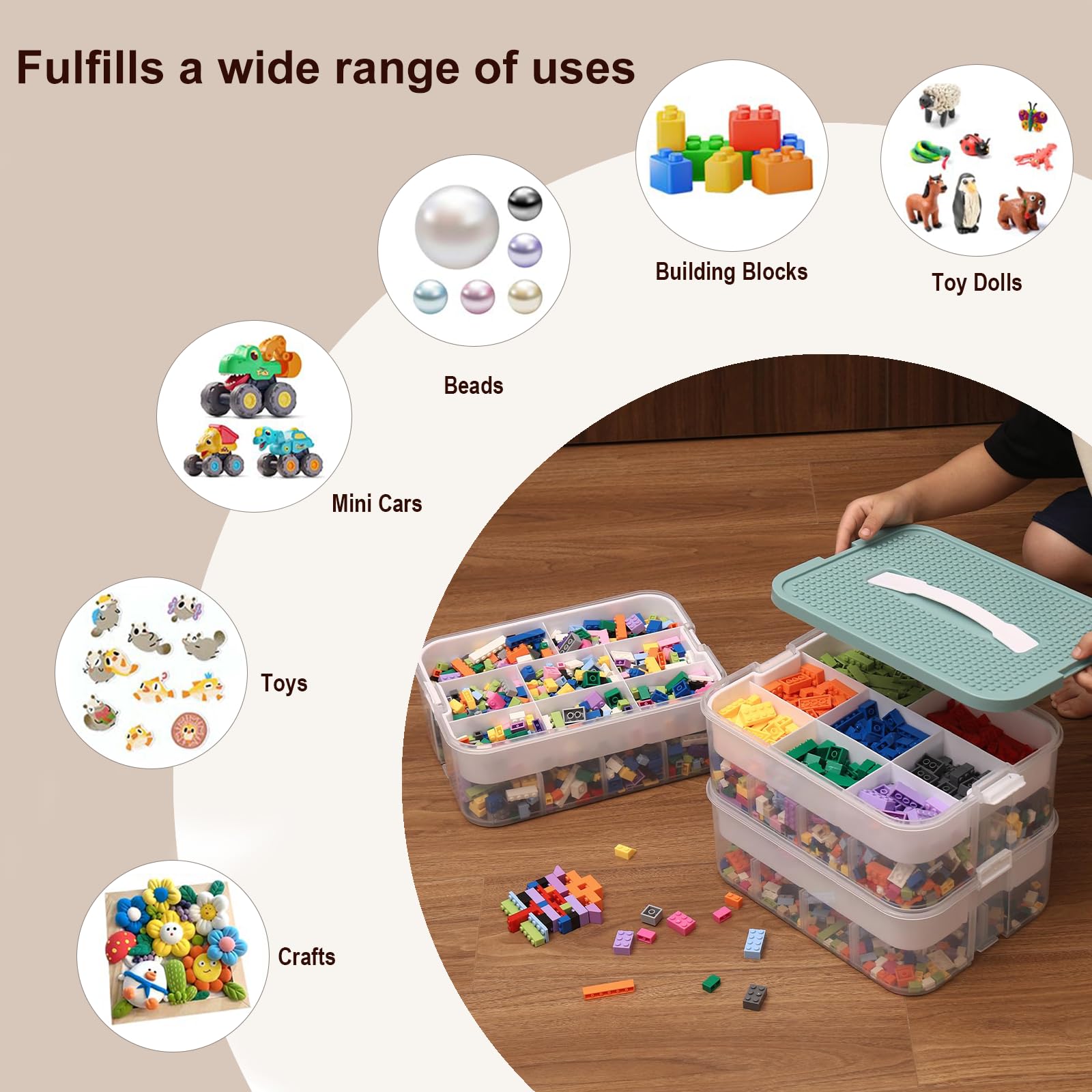 Toys Organizer Storage Case Plastic Storage Container Box for Lego Stackable Building Block Playroom Organization Bin for Lego, Board Games, Craft Supplies