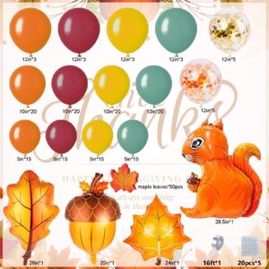 163Pcs Fall Balloon Garland Arch Kit Burnt Orange Wine Red Sage Green Mustard Yellow Balloons for Thanksgiving Autumn Birthday Fall Little Pumpkin Baby Shower Party Decorations