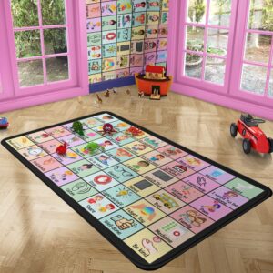 Core Vocabulary Rug, Communication Rug for Kids Sped Classroom Rug, Autism Communication Carpet, Rug for Speech Therapist Decor, School Rug (STYLE-DS02, Size Medium (4x6 feet))