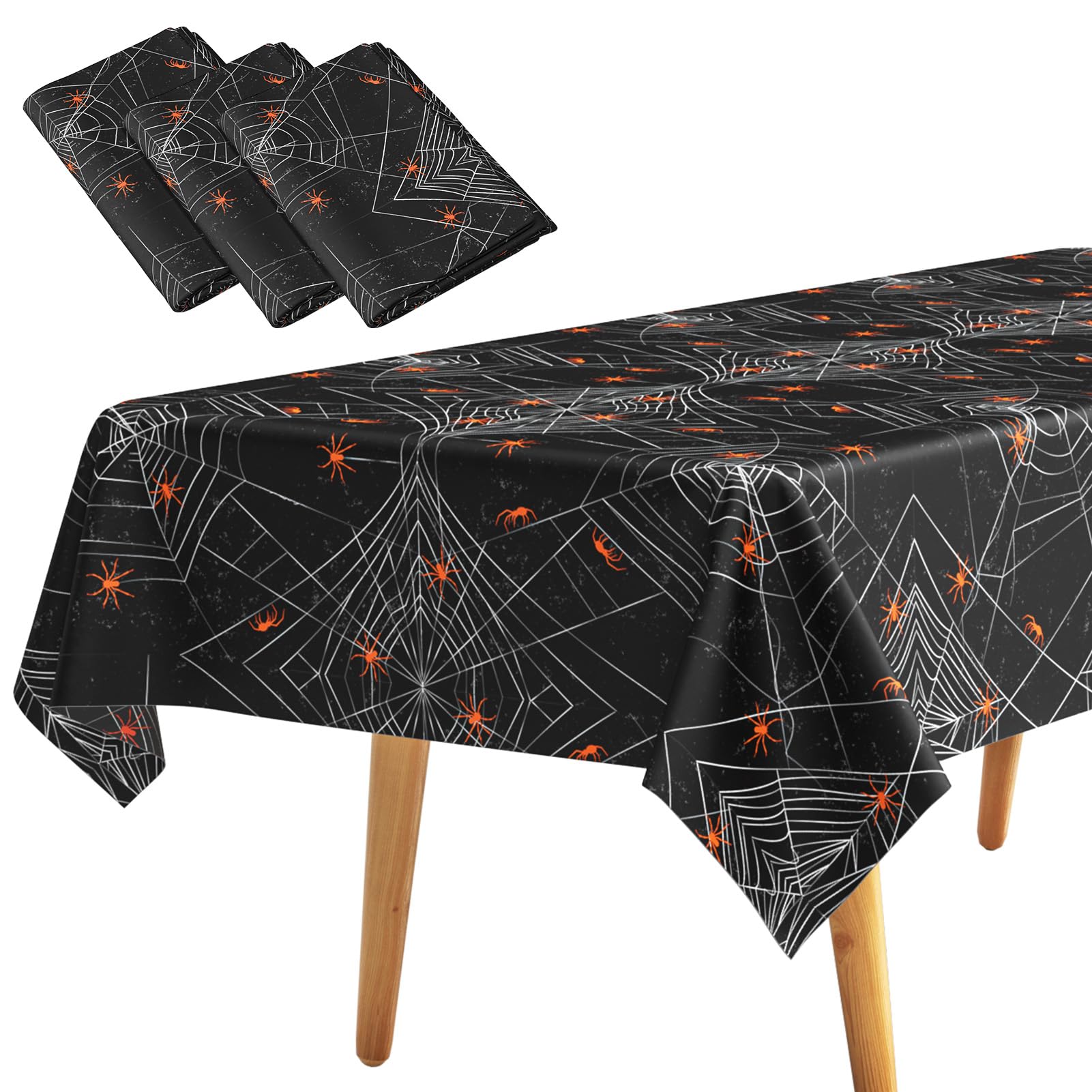 DECORLIFE 3 Pack Plastic Halloween Tablecloths, Disposable Spider Web Table Cloths, Large Rectangular Halloween Table Covers for Home Decor and Halloween Party Decorations, 54 x 108 Inches