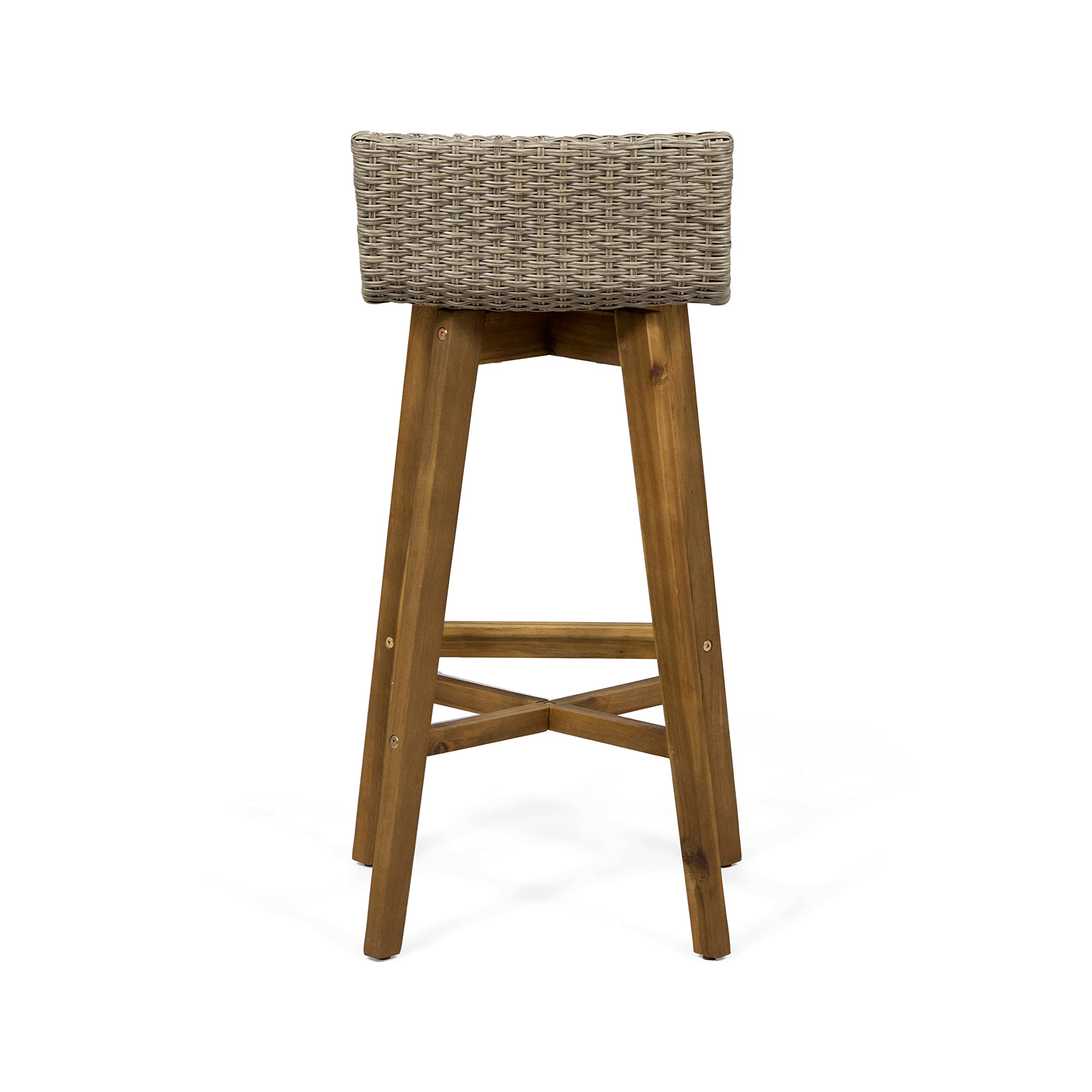 Christopher Knight Home La Brea Outdoor Acacia Wood and Wicker Barstools (Set of 4), Light Brown and Teak