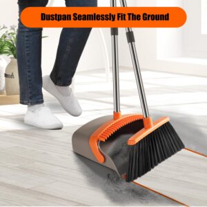 Upgrade Broom with Dustpan Combo Set for Heavy Duty with 55" Long Handle, Windproof Stand Up Broom and Dustpan Set with Dustpan Teeth to Clean Hair