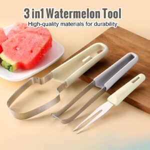 SINGYEIEC 3-in-1 Watermelon Cutter Slicer Tool, Stainless Steel Watermelon Cutter Slicer, Creative kitchen fruit cutter tool, Watermelon Popsicle Mould, melon cutter, portable fruit fork