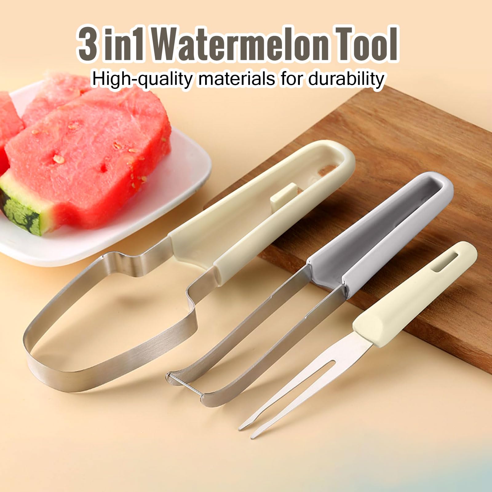 SINGYEIEC 3-in-1 Watermelon Cutter Slicer Tool, Stainless Steel Watermelon Cutter Slicer, Creative kitchen fruit cutter tool, Watermelon Popsicle Mould, melon cutter, portable fruit fork