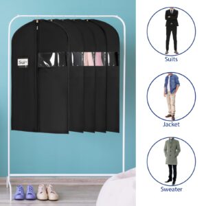 Syeeiex 40" Suit Bag, Set of 8 Garment Bags for Hanging Clothes, Suit Bags for Closet Storage, Suit Cover Bags, Garment Bags for Suits, T-shirts, Jackets, Coats, Business Wear (Black)