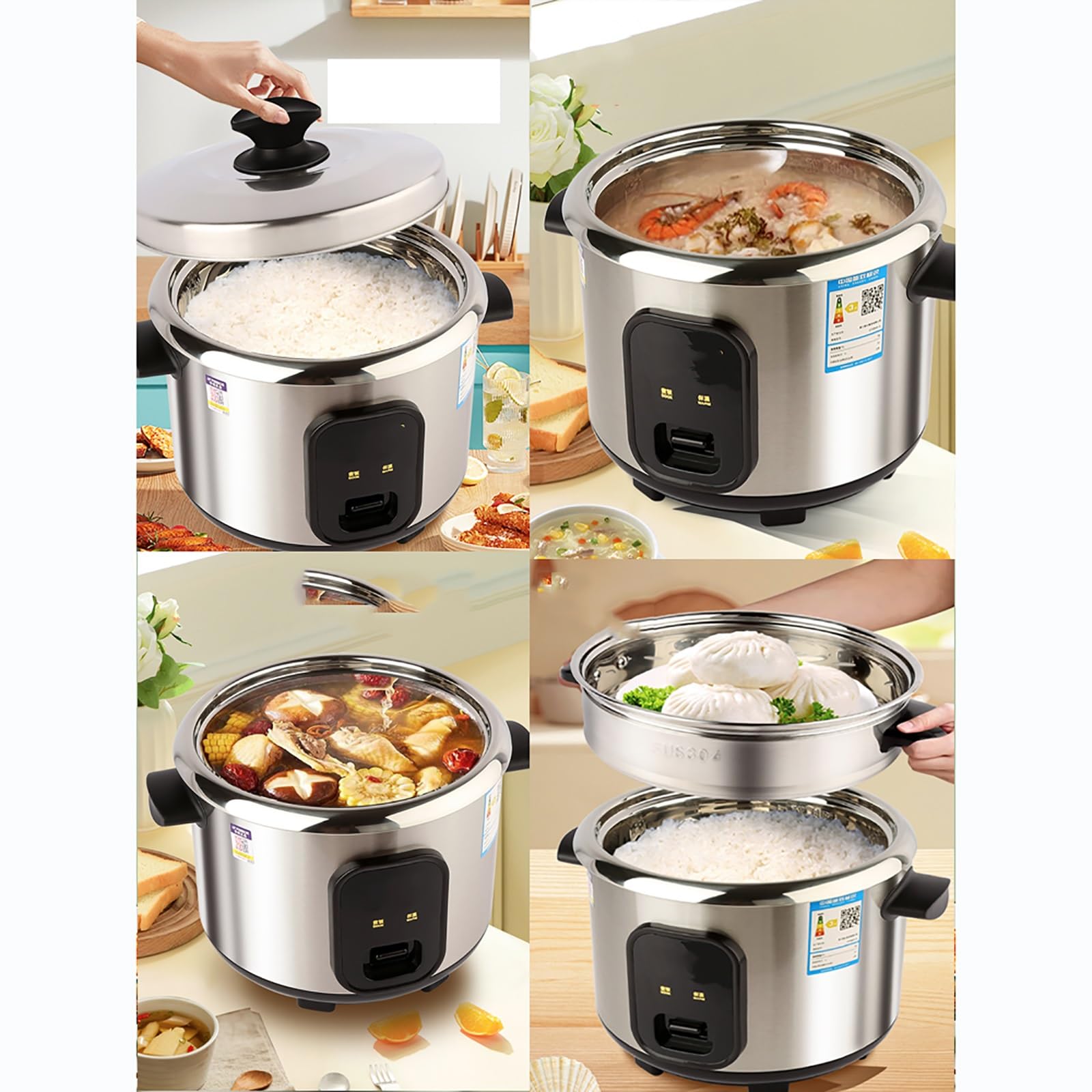 ZHUIYI Rice Cooker (2-6L) 304 Stainless Steel Inner Pot, Intelligent Insulation, Make Rice & Steam Food & Vegetables, 220-240V US/EU Power(3L)