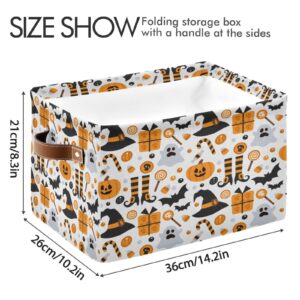 YETTASBIN Halloween Pumpkin Storage Basket 1PC, Large Collapsible Toys Clothes Organizer, Long-Lasting Canvas Storage Bin with Handle for Shelves Closet Laundry Home Office Decor