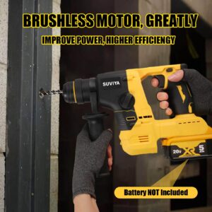 Rotary Hammer Drill Compatible With Dewalt 20V MAX Battery, Brushless SDS Cordless Rotary Hammer for Concrete/Masonry, 2 Modes with 360°Auxiliary Handle and 4 Drill Bits (Battery not included)