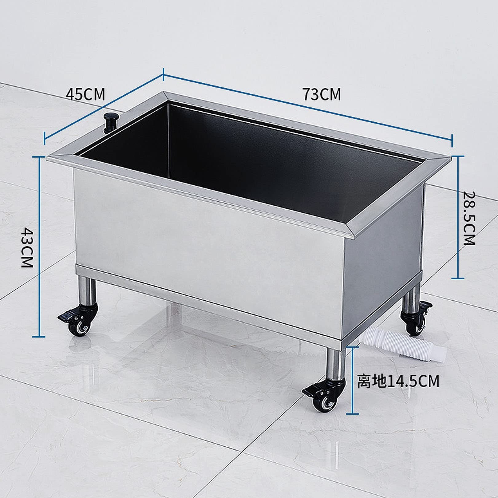 Commercial Floor Mop Sink, Mobile Stainless Steel Mop Sink with Rollers, Balcony Bathroom Mop Service Basin Heavy Duty Slop Sinks