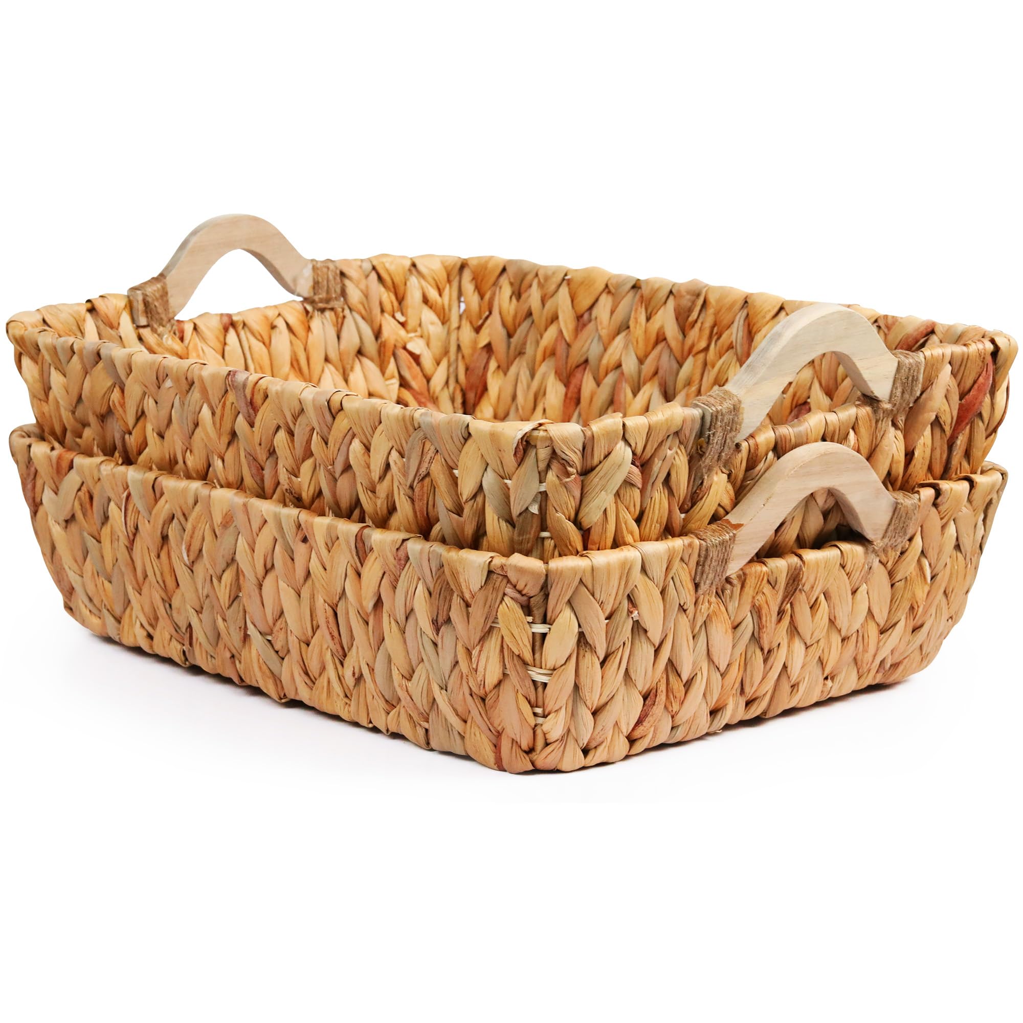 VILSSOVY 2 Packs Wicker Basket, Hyacinth Wicker Storage Baskets for Shelves, Woven Baskets for Storage, with Handle for Pantry, Bedroom, Laundry(14.57"x9.84"x4.33")