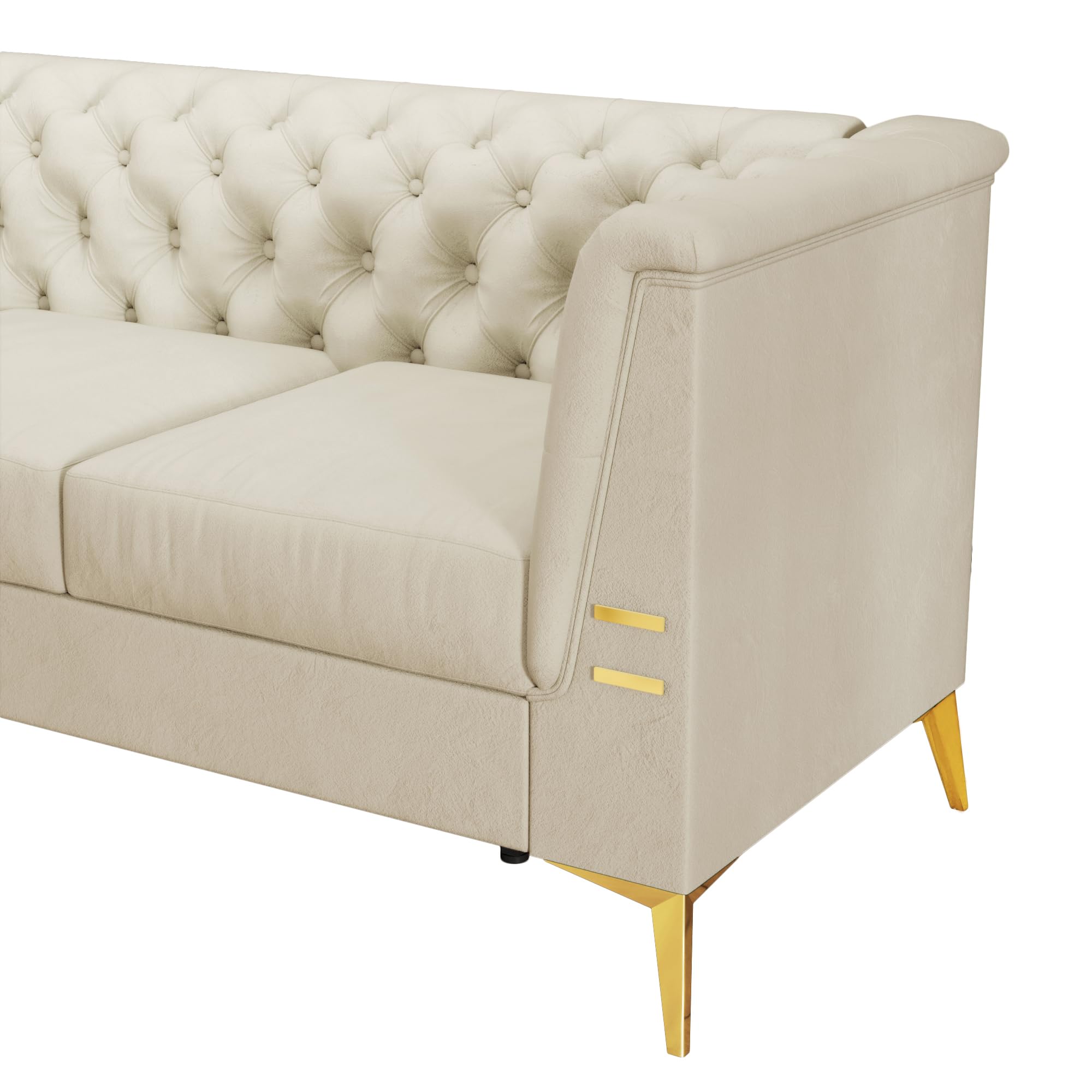 Elegant Tufted Velvet Sofa Couch - Modern Chesterfield 3-Seater Sofa with Removable Cushions, Luxurious Upholstered Button-Tufted Living Room Sofa for Living Room, Office, Apartment (Beige)