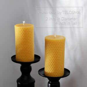 Pure Natural Beeswax Pillar Candles Bulk - Pack of 6 - Honeycomb Surface, No Scent- for Emergency/Prayer/Relax (2inch Diameter, 4 inch Tall - Yellow)