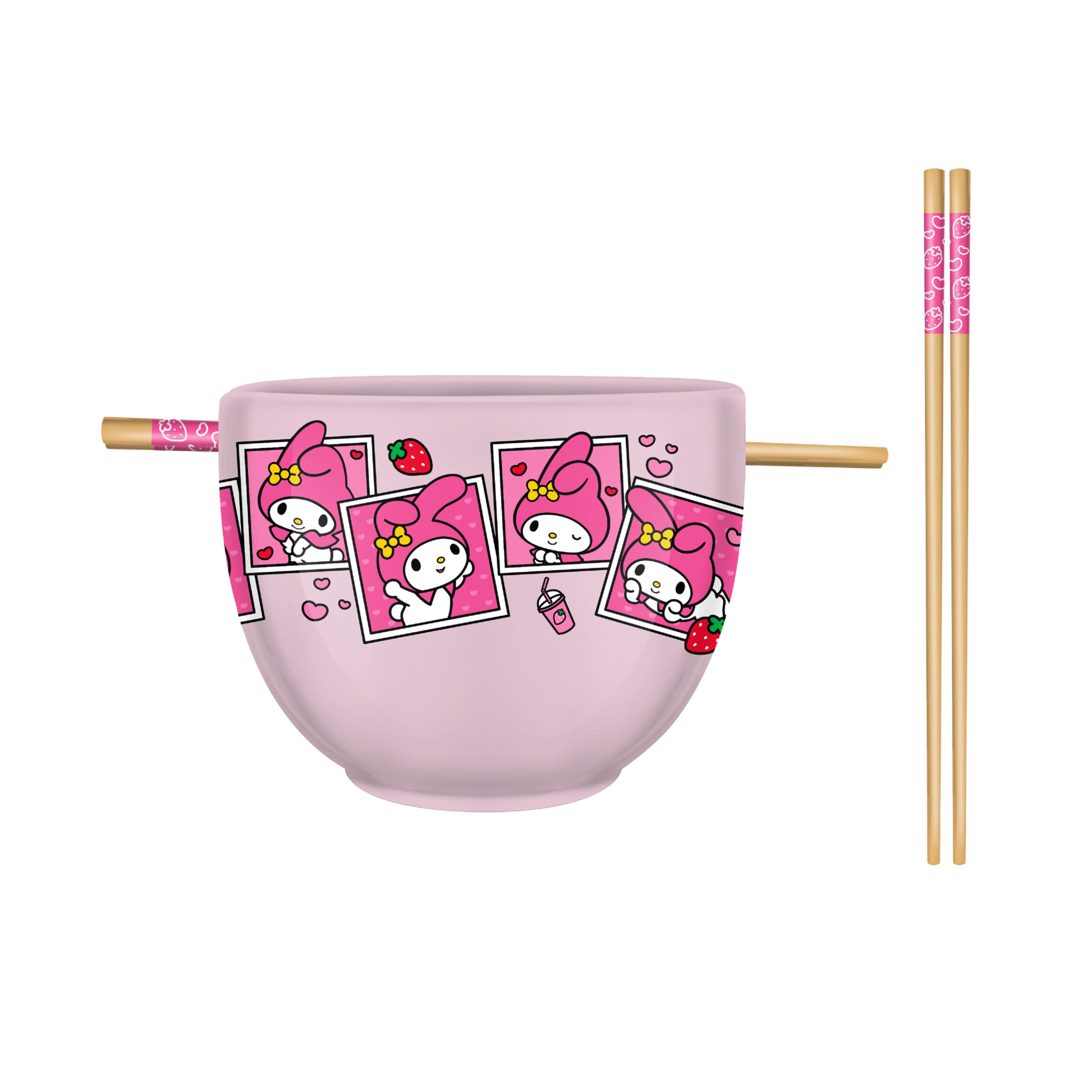 Silver Buffalo Sanrio Hello Kitty and Friends Ceramic Ramen Bowl with Chopsticks Featuring My Melody, 20 Ounces