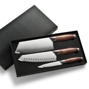 HAOCHUYI 3-Piece Professional Chef Knife Set - Ultra-Sharp Kitchen Knives with Ergonomic Wood Handle, Ideal for Home, Outdoor, Camping, BBQ, and Gifts for Men