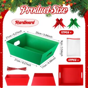 Wonderjune 12 Pack Christmas Basket for Gifts Empty Bulk 9.8 x 8.3'' Red Green Cardboard Basket to Fill with Handle Shrink Wrap Bags,Pull Bows,Raffle Gift Basket for Holiday Christmas Decorations