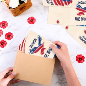 Watersay 100 Sets Veteran Thank You Cards with Envelopes and Stickers Military Appreciation Note Cards Memorial Day Watercolor Cards 4 x 6 Inch Blank Cards Bulk for Veterans Memorial Day