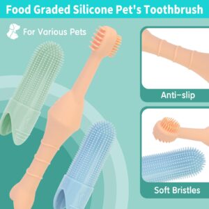 YELUFT Dog Toothbrush, Dog Tooth Brushing Kit with 360° Finger Toothbrush and Dual Head Dog Cat Toothbrush, Food Grade Silicone Dog Teeth Cleaning Kit, 3pcs Ultra-Soft Pet Dog Dental Care Toothbrush