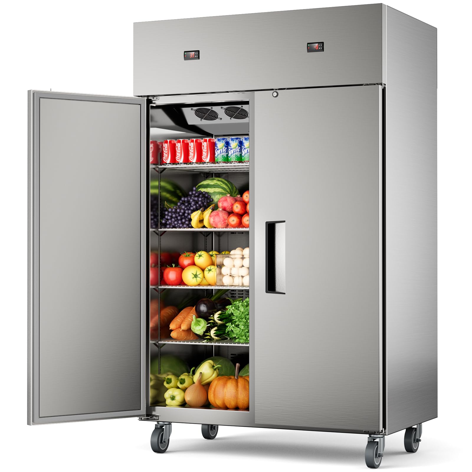 Mojgar Commercial Refrigerator and Freezer Combo,48" W Dual Temperature Zones,All Stainless Steel Design,38 Cu.ft 8 Adjustable Shelves Refrigerator and Freezer Combo for Restuarant,Shop,Garage,etc