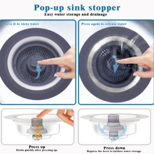 Kitchen Sink Drain Strainer, Upgraded 3 in 1 Kitchen Sink Bounce Core & Stopper Kit, 304 Stainless Steel Pop Up Kitchen Sink Stopper, Sink Stopper 3-1/2 Inch