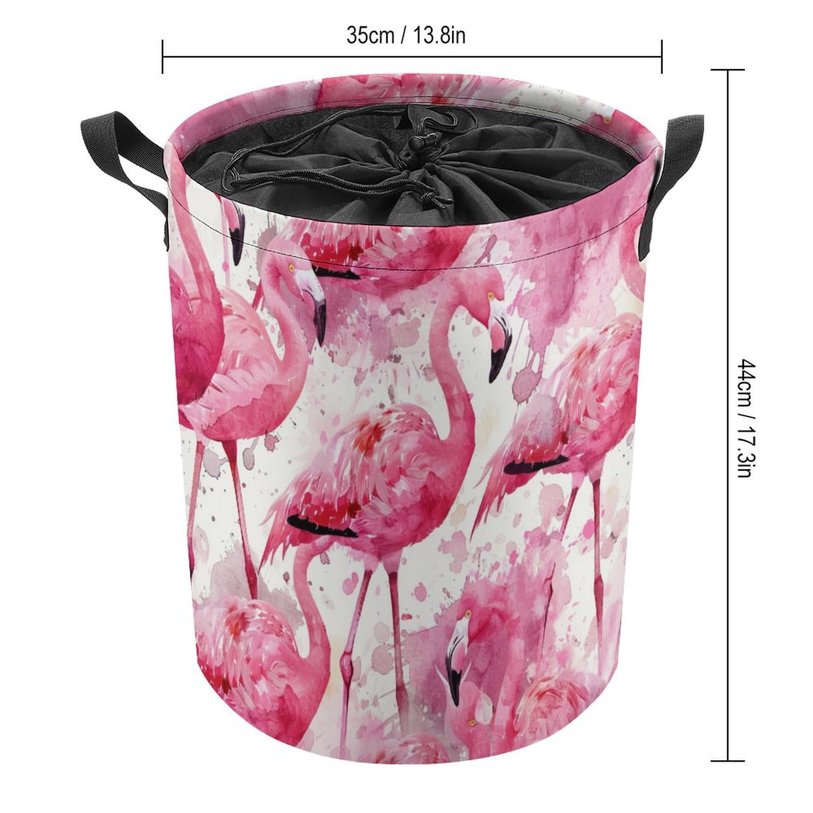 Watercolor Pink Flamingo Laundry Basket with Lid Collapsible Drawstring Clothes Hamper Storage with Handle