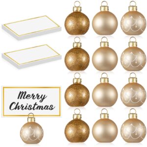 civaner 12 pcs christmas ornament place card holders and 18 pcs name cards set gold glass ball table number holder table sign card holder for xmas winter wedding anniversary birthday party,1.6 inch