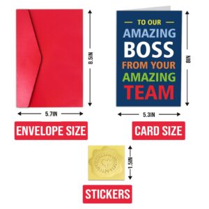 Huokiriki Boss Birthday Card for Men Women, Funny Bosses Day Gift, Appreciation Card for Boss Leader Mentor,To Our Amazing Boss from Your Amazing Team,Thick card stock,Envelope Included.