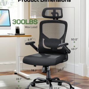 Marsail Ergonomic Mesh Office Chair High Back Desk Chair Adjustable Lumbar Support with Headrest Flip-Up Liftable Arms Swivel Computer Task Chair for Big and Tall People