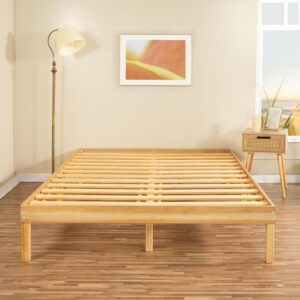 Naomi Home 14 Inch Solid Wood Platform Bed Queen Bed Frame, Pine Wood Queen Platform Bed Frame, No Squeak Bed Frame, Bed Frame Queen Size, No Box Spring Needed, Sturdy Bed Frame - Natural