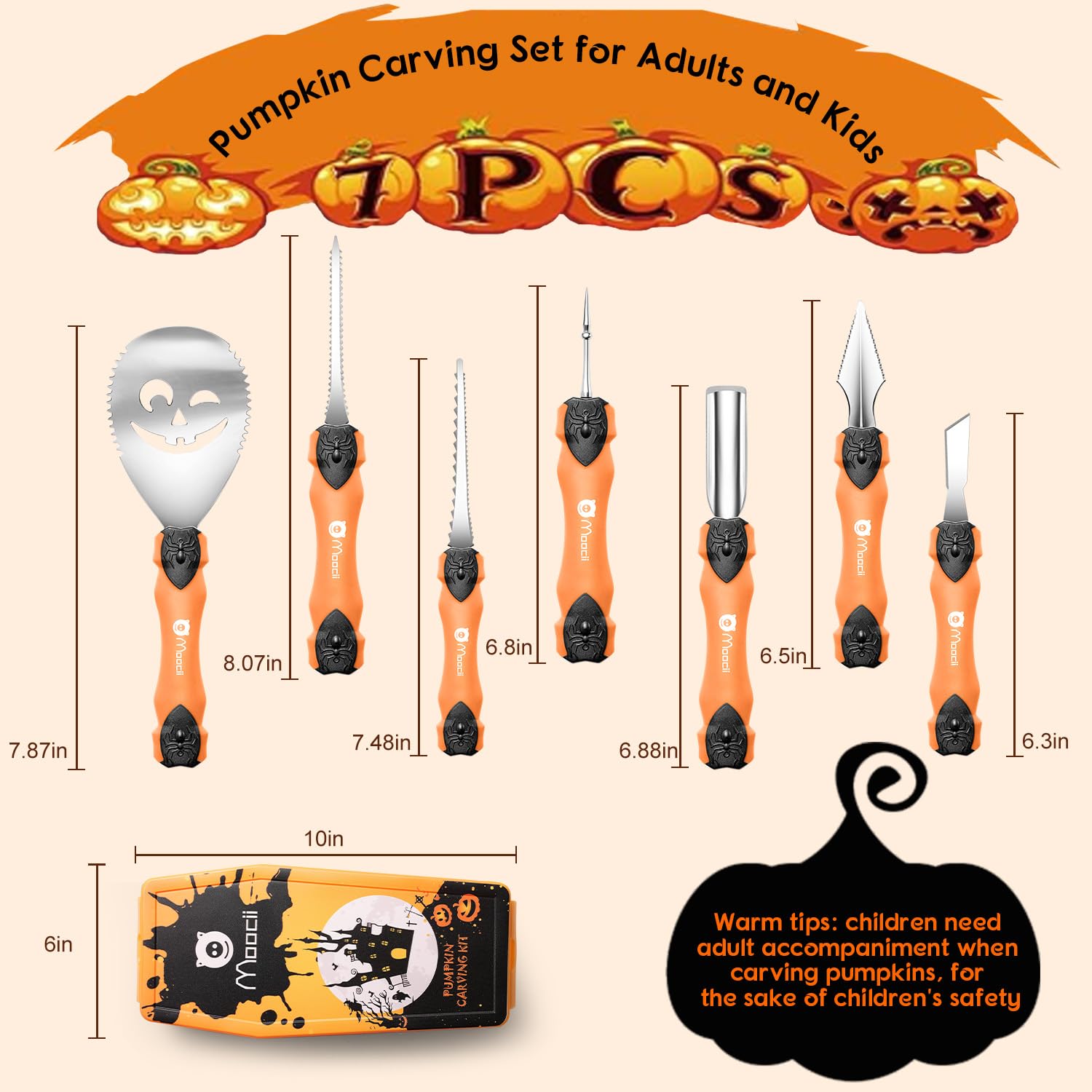 Pumpkin Carving Tools for Halloween Decorations: Professional Pumpkin Carving Knife Set 7 Pcs Stainless Steel Sculpting Kit DIY Jack-O-Lanterns Cutting Supplies Double-side Pumpkin Carver for Adult